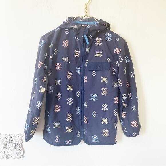 Patagonia Baggies Jacket Lightweight Hooded Windbreaker Navy Ikat Print L / 12